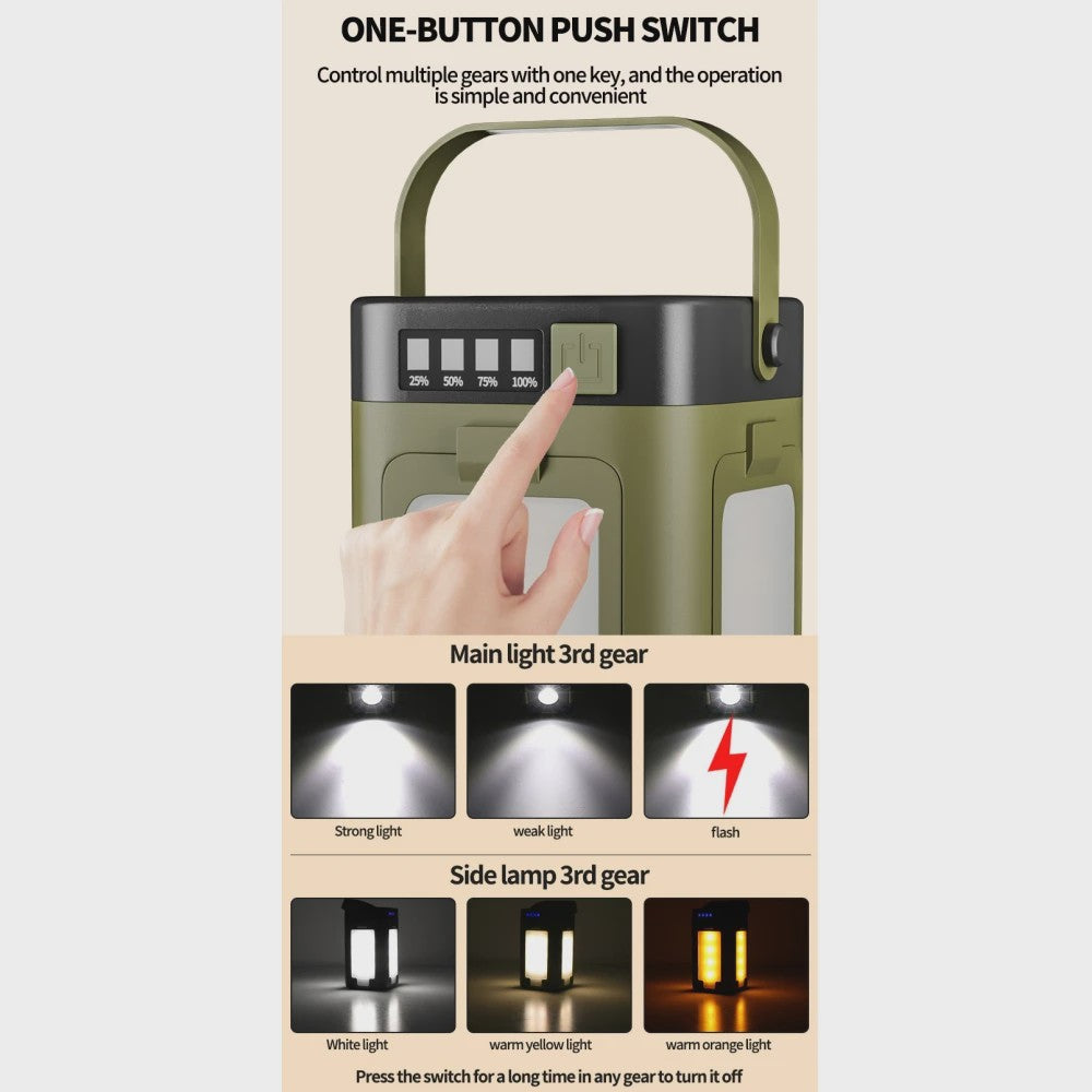 Draagbare Campinglamp met Powerbank & Zonnepaneel - Opvouwbaar & Slim Display