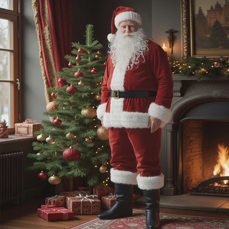 Luxe Gouden Fluweel Santa Claus Kostuum voor Heren - Perfect voor Kerst, Halloween & Feesten