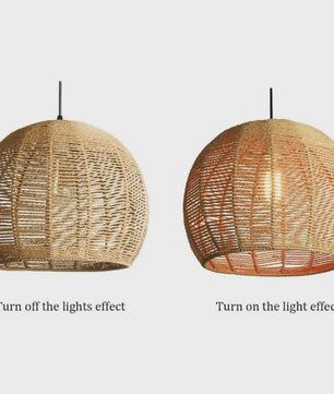 Handgeweven Rotan Hanglamp - Boho Stijl Papier Touw Plafondlamp voor Woonkamer & Slaapkamer