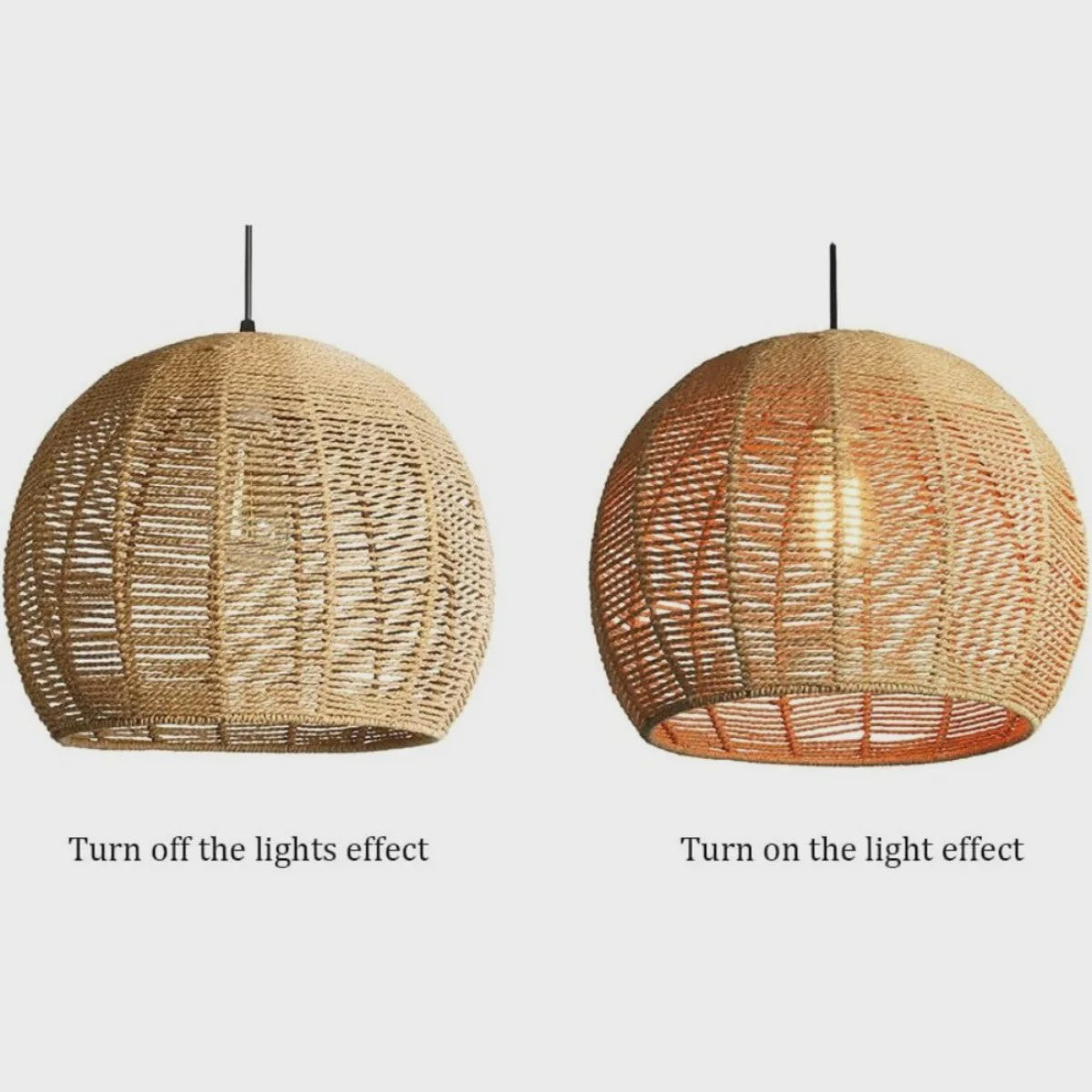 Handgeweven Rotan Hanglamp - Boho Stijl Papier Touw Plafondlamp voor Woonkamer & Slaapkamer
