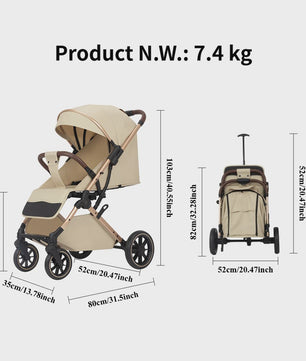 Lichtgewicht Opvouwbare Kinderwagen met Verstelbare Zitting & 4-Wiel Schokabsorptie