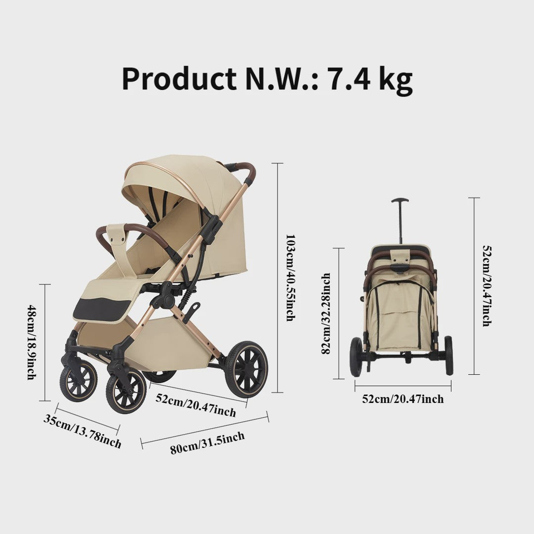 Lichtgewicht Opvouwbare Kinderwagen met Verstelbare Zitting & 4-Wiel Schokabsorptie