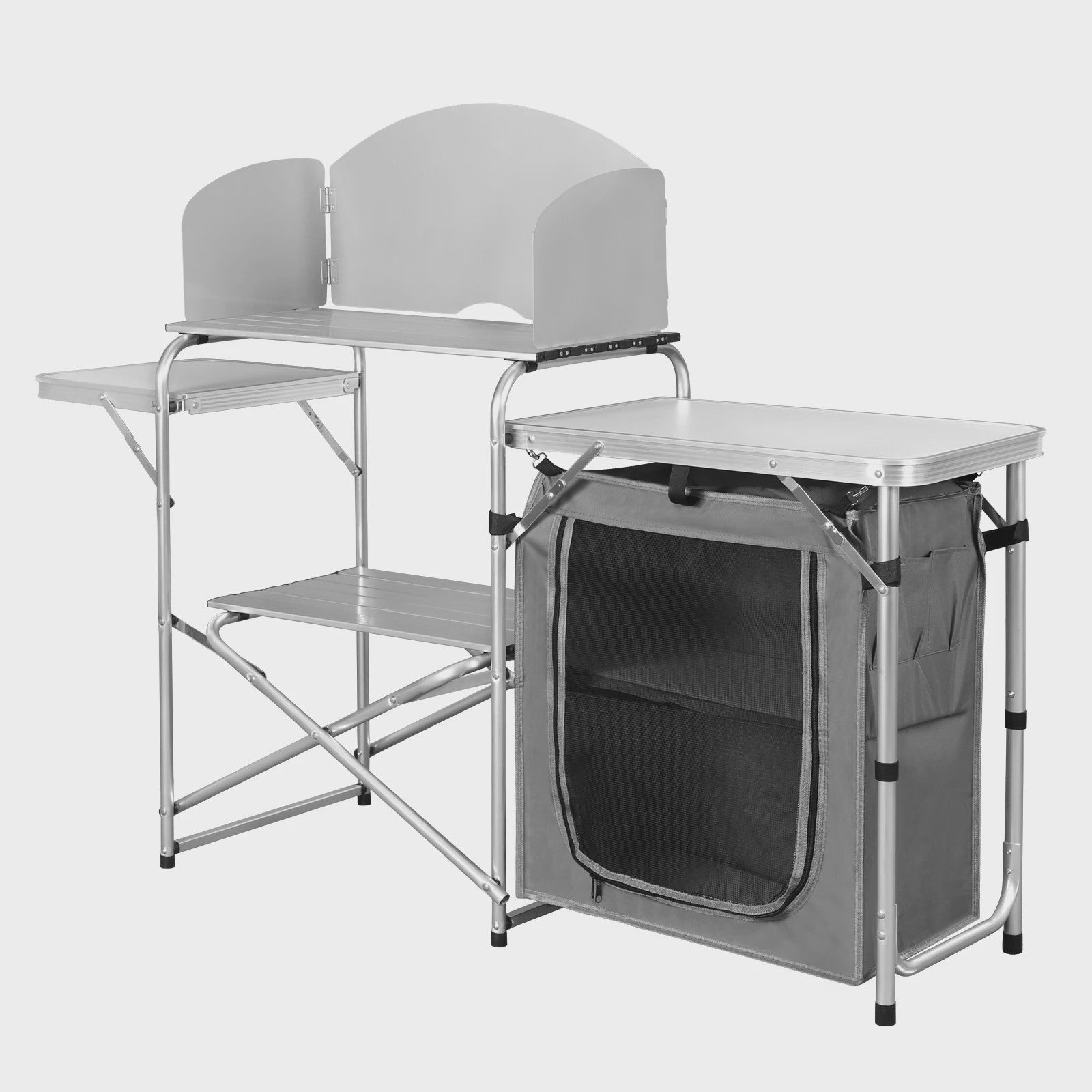 Opvouwbare Aluminium Campingkeuken met Opbergkast en Windscherm - Ideaal voor Buiten
