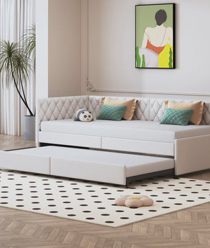 Gestoffeerd Daybed 90x200 cm met Uitschuifbaar Extra Bed - Sofa en Enkel Bed