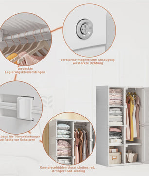 Draagbare Opvouwbare Garderobekast Organizer - Wit ABS Plastic Kledingkast met Deuren