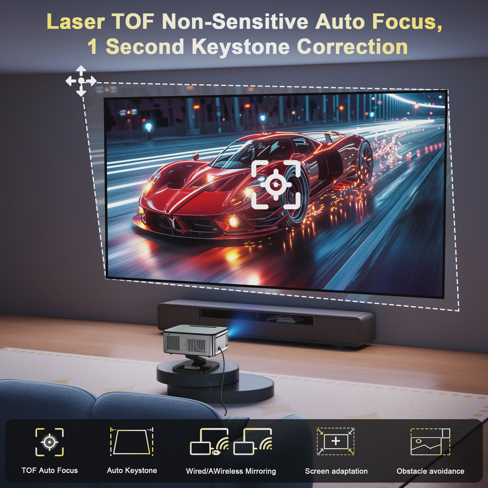 HORLAT 4K UHD Laser Projector: 45000 Lumens, WiFi 6, Android 11, TOF Focus voor Home Theater