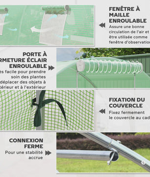 Outsunny Tunnelkas 18m² - 6x3x2m - Groene PE Tunnelkas met Ritsdeur en Ramen