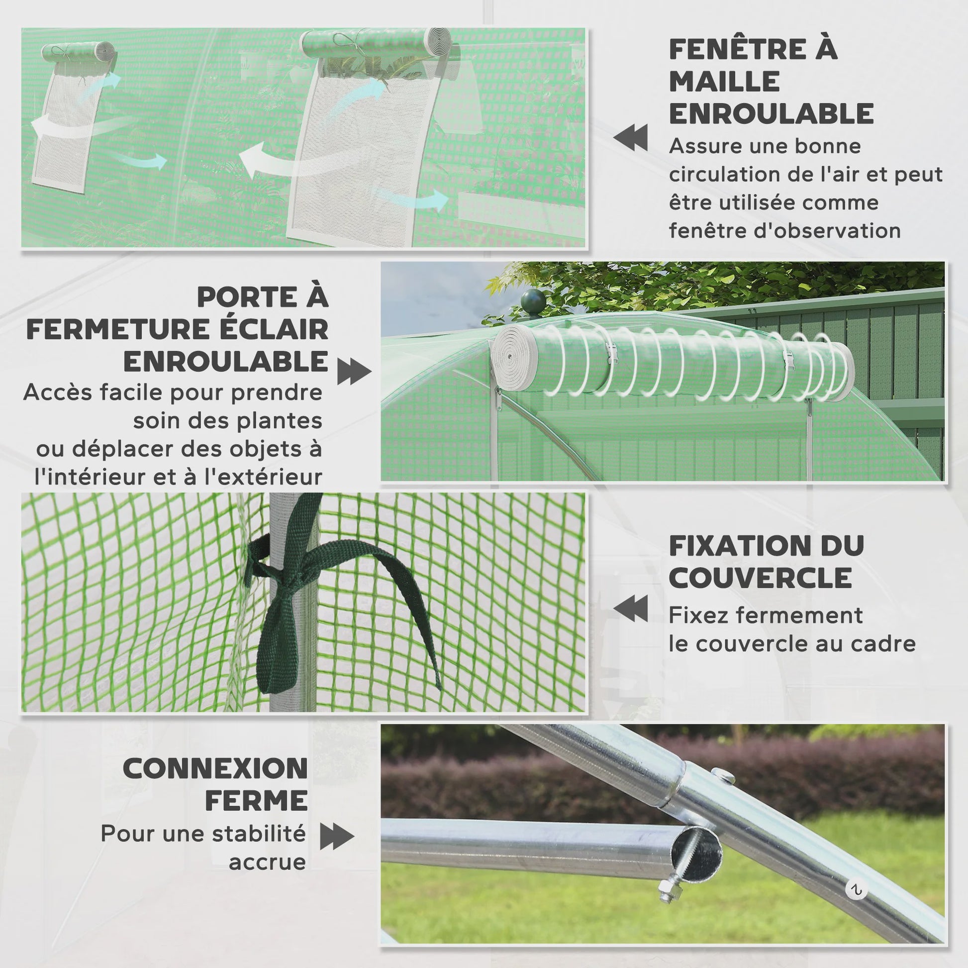 Outsunny Tunnelkas 18m² - 6x3x2m - Groene PE Tunnelkas met Ritsdeur en Ramen