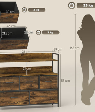 Stijlvolle Opbergkast met 5 Stoffen Lades en Open Planken - Industrieel Design