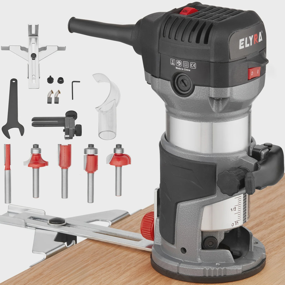 Elektrische Handfrees 710W - Variabele Snelheid & 5 Bitjes voor Houtbewerking