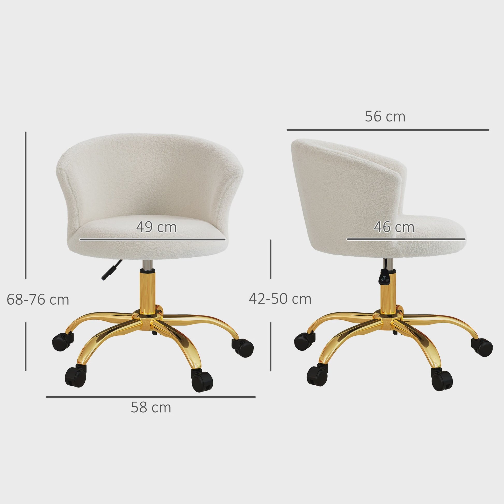 Ergonomic and comfortable desk Vinsetto, office chair desk, adjustable in height with steel piecing, White