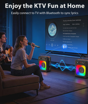 FanFun TX06 Karaoke Speaker met 2 Draadloze Microfoons & Feestverlichting