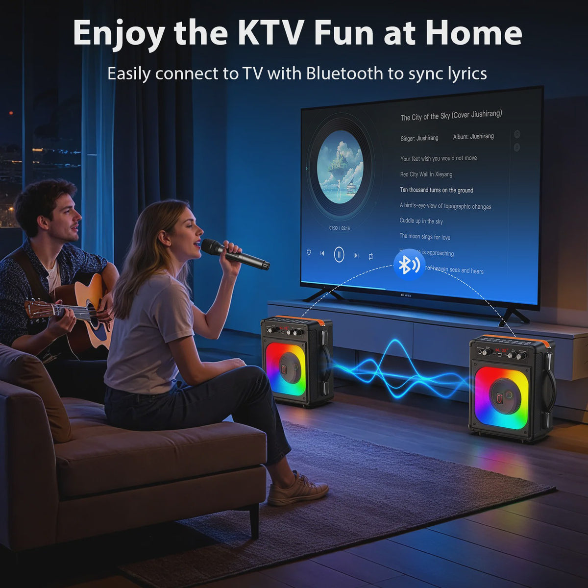 FanFun TX06 Karaoke Speaker met 2 Draadloze Microfoons & Feestverlichting