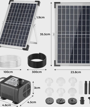 Solar Tuinpomp Kit 12W - Fontein Pomp met 9 Sproeiers & 1M Pijp