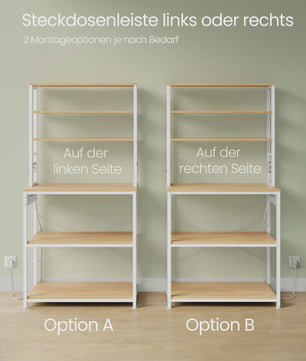 Keukenrek met Stopcontacten, 6 Haken en Metalen Frame - Ideaal voor Magnetron & Keukengerei (80x40x167 cm)