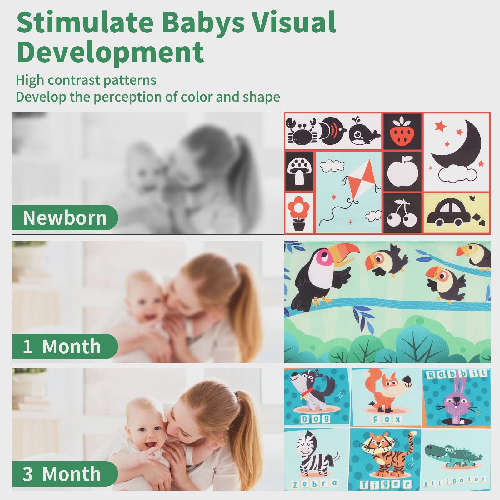 Interactief Baby Stoffen Boek met Spiegel - Educatief Montessori Speelgoed