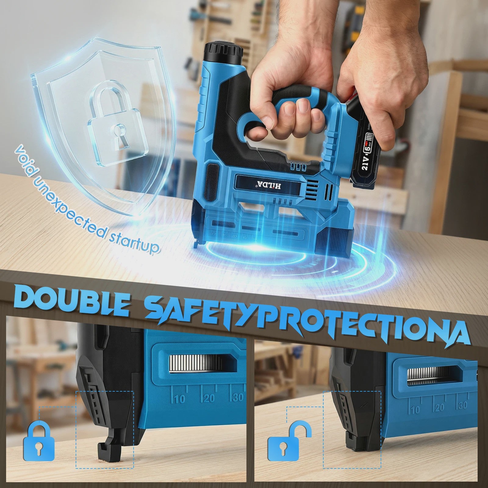 2In1 Electric Nail Gun 18GA Cordless Stapler Framing Nailer Tacker Woodworking Furniture Tool With 1000 Nails/Staples 2x Battery