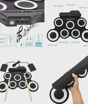 Compacte USB Roll-Up Elektronische Drumstel Set met 7 Pads, Drumstokken en Voetpedaal - Ideaal voor Beginners