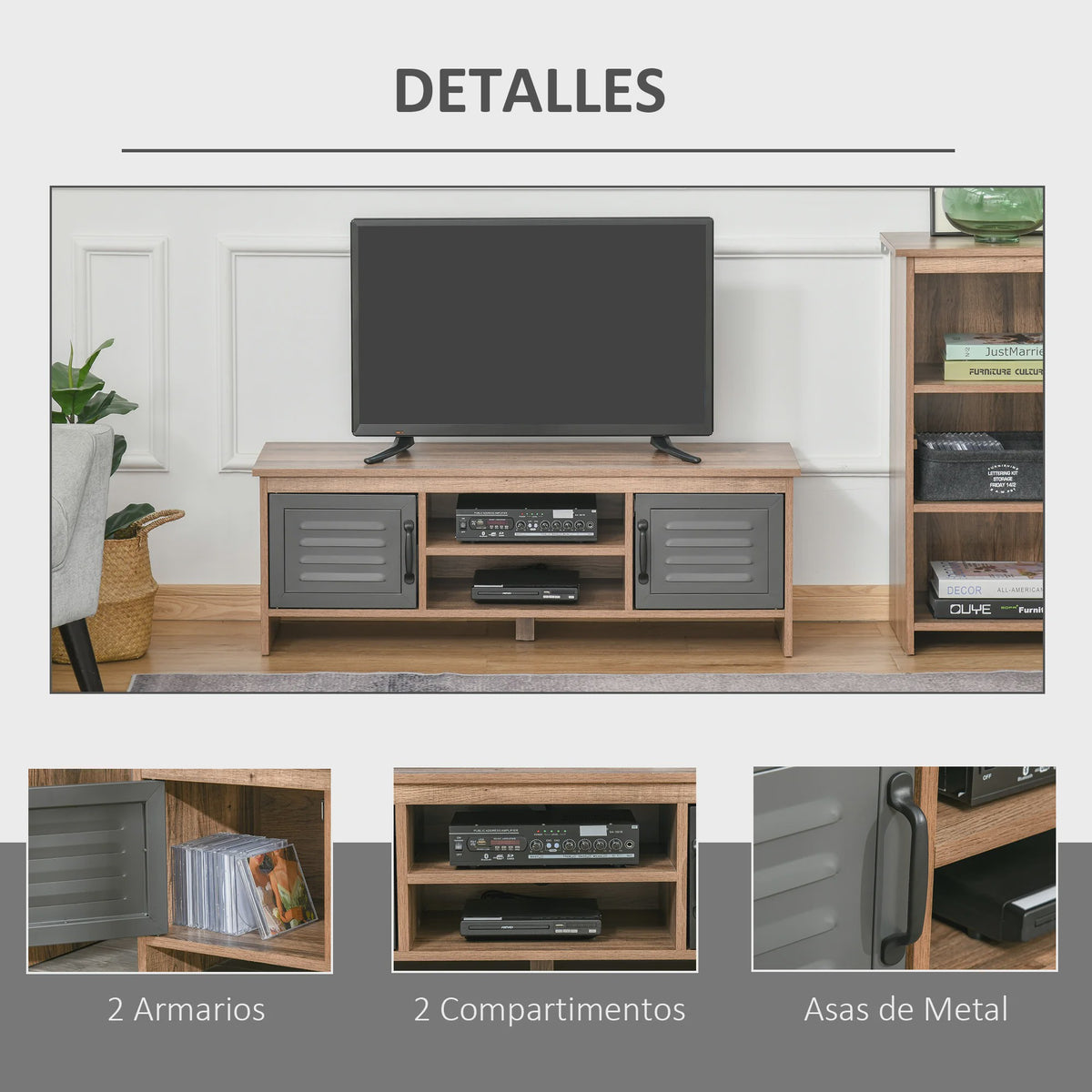 Homcom Tv Cabinet for 42" Televisions with 2 Doors and 2 Shelves 109X35X38Cm