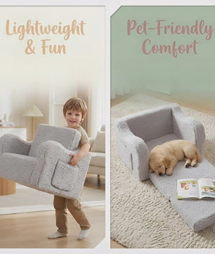 Comfortabele Kinderbank 2-in-1: Uitklapbare Speelstoel met Zachte Sherpa Coating