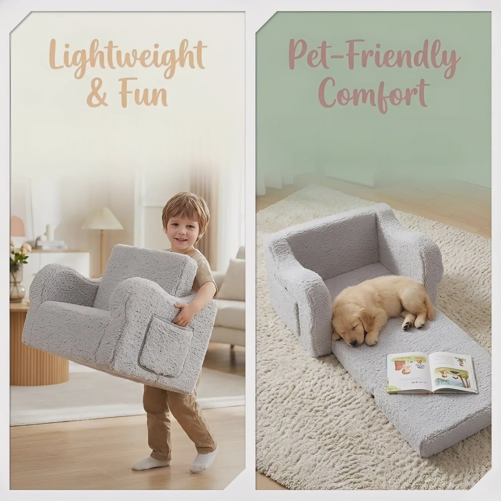 Comfortabele Kinderbank 2-in-1: Uitklapbare Speelstoel met Zachte Sherpa Coating