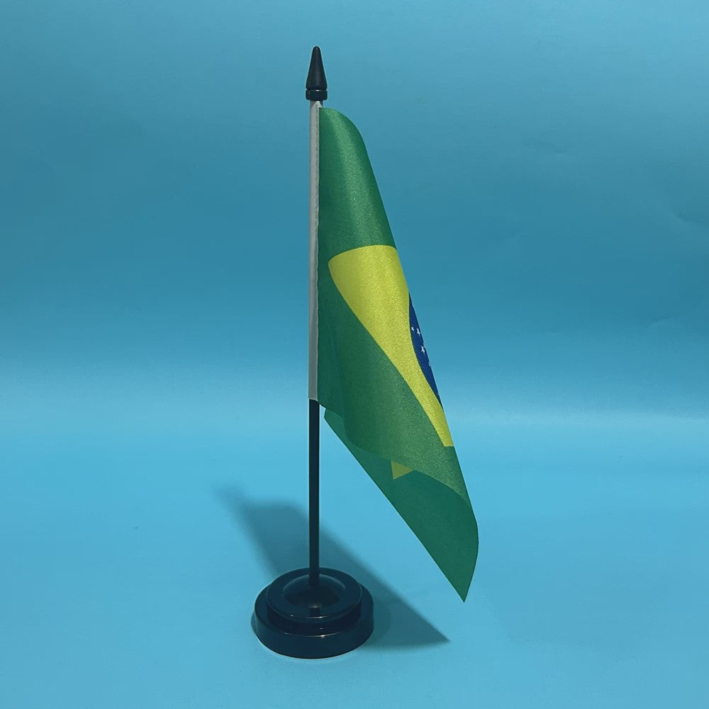 Bureauvlag Brazilië 14x21cm - Polyester Nationale Vlag met Standaard