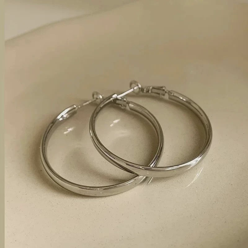Grote Platte Hoepel Oorbellen - Trendy Cirkel Sieraden voor Dames