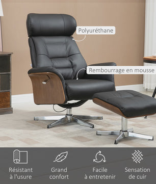 Luxe Relaxfauteuil met Voetenbank, Verstelbare Rugleuning en Hoofdsteun - Zwart