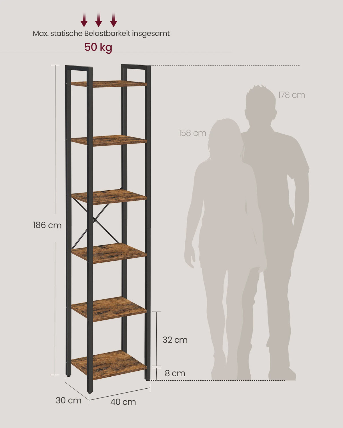 Schoenenrek met 10 vakken, smal en hoog, stalen frame, industrieel design