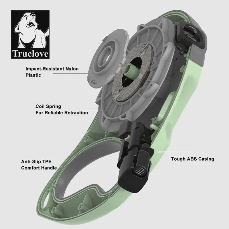 Truelove Intrekbare Hondentuig 5 Meter - Tangle Free, Eénhandige Rem & Vergrendeling