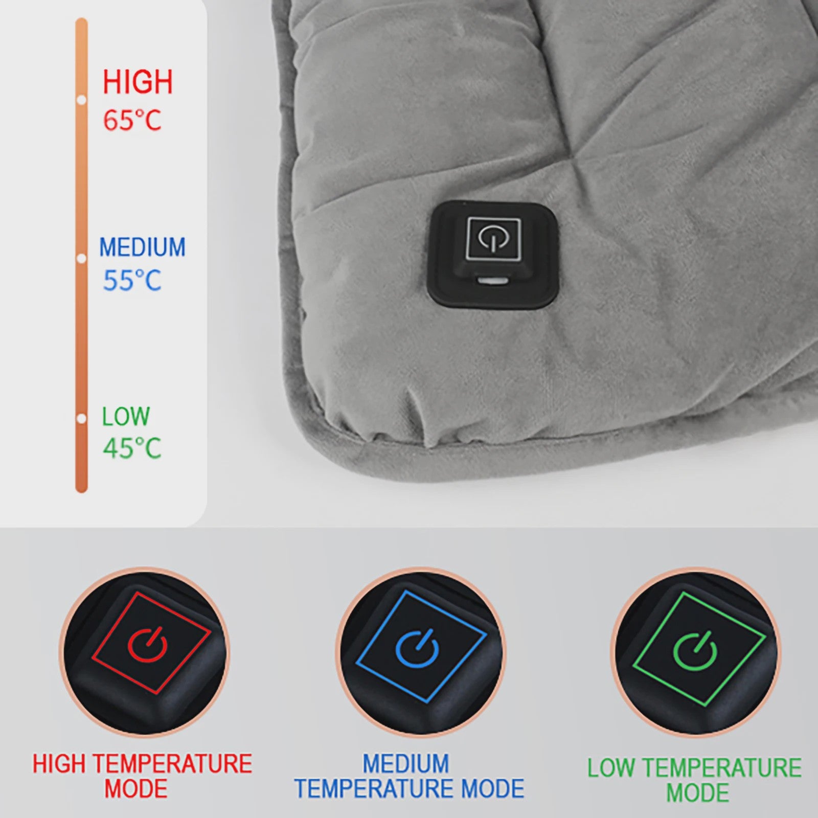 Verwarmend Stoelkussen 45cm - Verstelbare Temperatuur voor Stoel, Auto, Huisdier & Kantoor