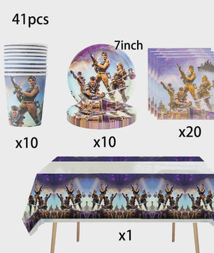 Fortnite Feestdecoratie Set: Beker, Bordjes, Tafelkleed & Meer voor Verjaardagen