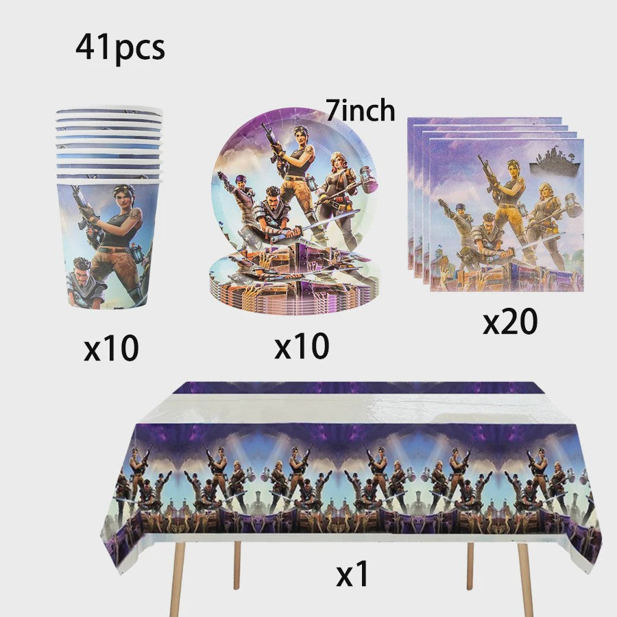 Fortnite Feestdecoratie Set: Beker, Bordjes, Tafelkleed & Meer voor Verjaardagen