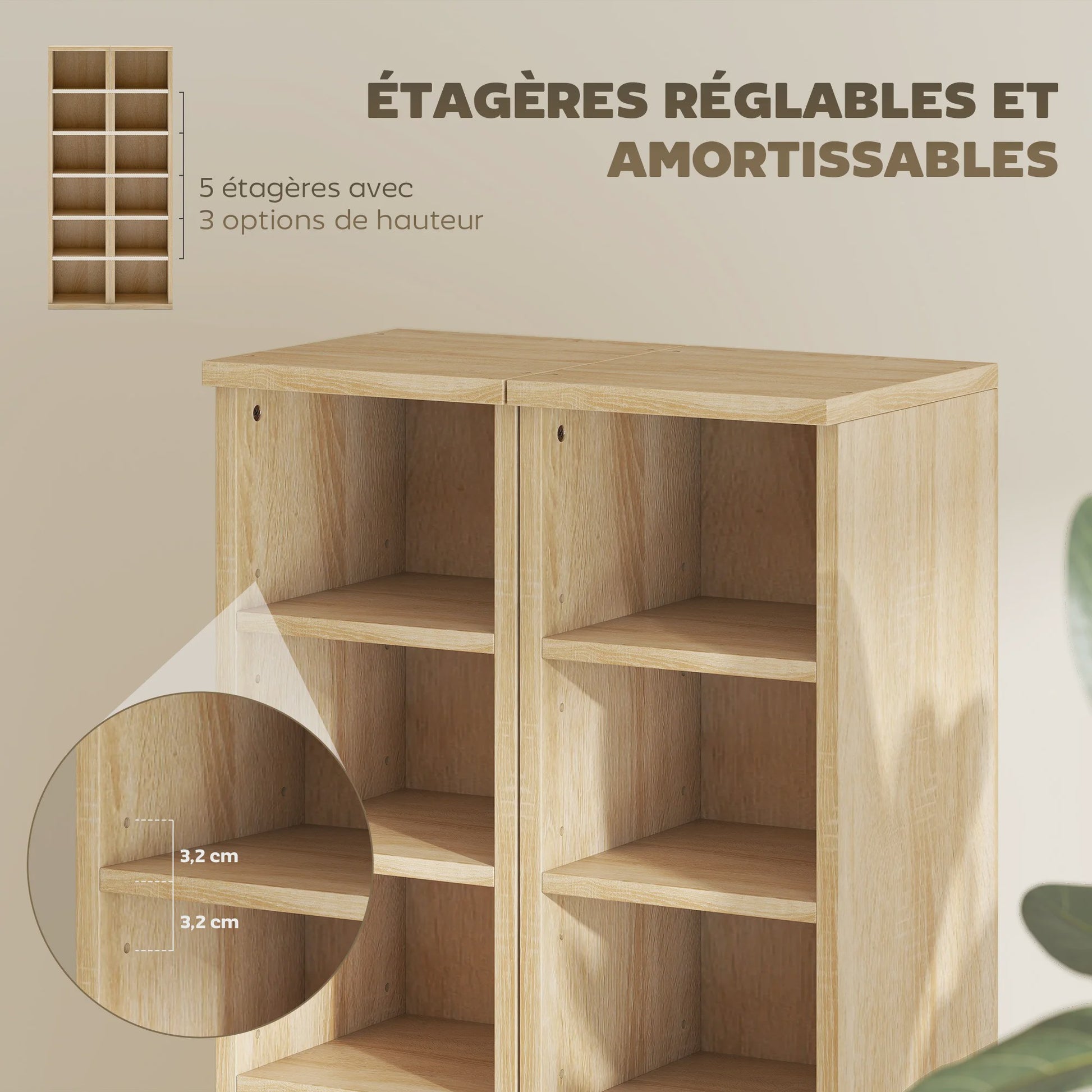 HOMCOM Set van 2 Houten Opbergkasten voor CD/DVD - Eiken Kleur