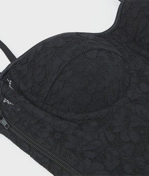 Zwart kanten korset top met mesh en ritssluiting - Sexy bustier voor feesten