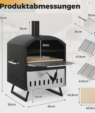 Houtgestookte Pizzaoven Buiten - Draagbare Pizza Maker met Steen, Spatel & Grillroosters