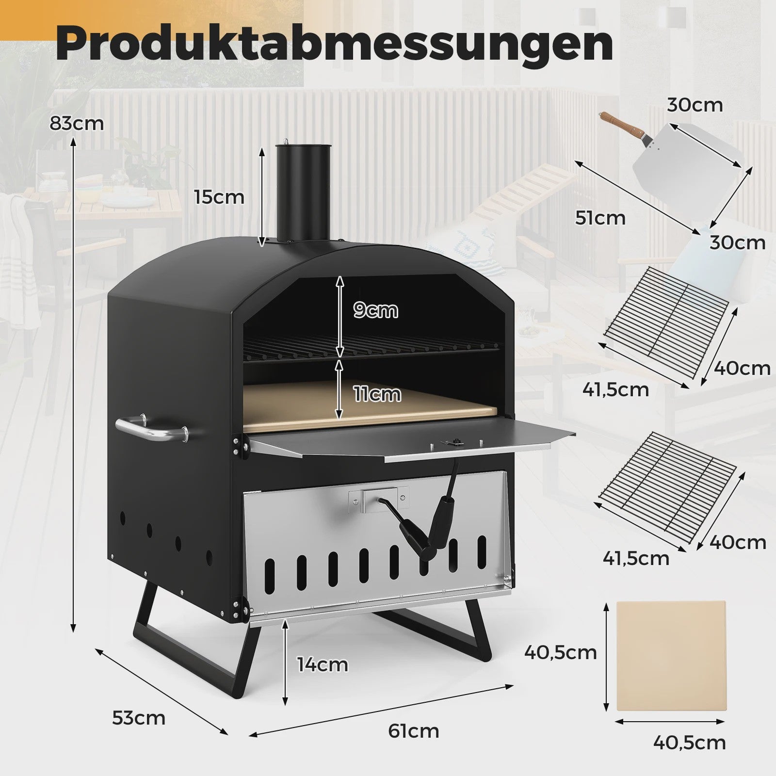 Houtgestookte Pizzaoven Buiten - Draagbare Pizza Maker met Steen, Spatel & Grillroosters