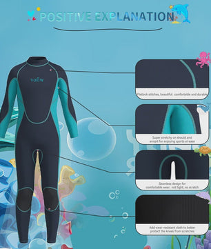 Kinder Neopreen Wetsuit 3MM - Lange Mouwen voor Jongens & Meisjes - Water Sport Kleding