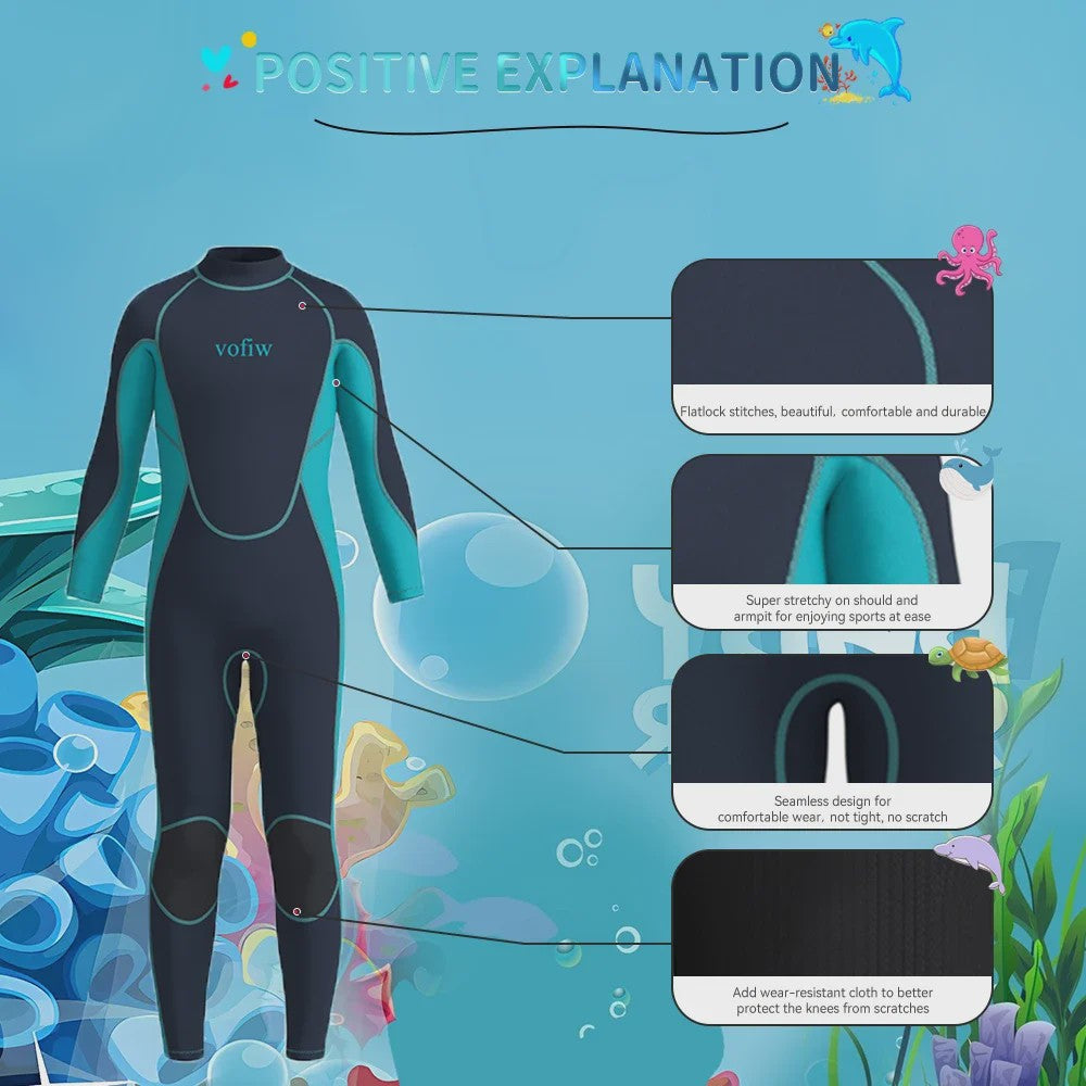 Kinder Neopreen Wetsuit 3MM - Lange Mouwen voor Jongens & Meisjes - Water Sport Kleding