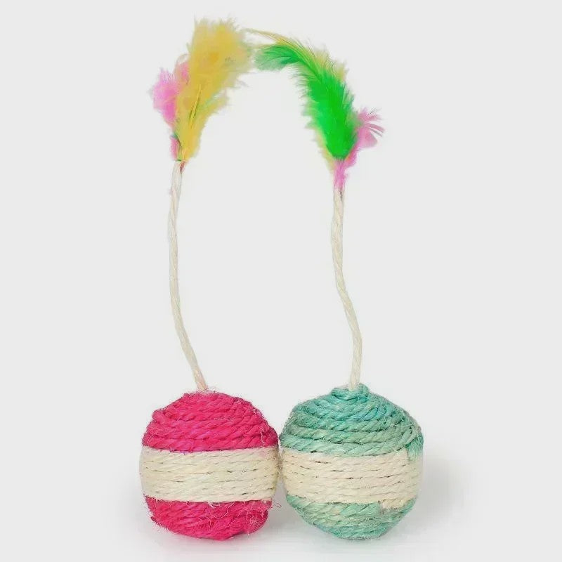 Interactieve Kattenkrabbal met Veren - Sisal Speelgoed voor Kitten