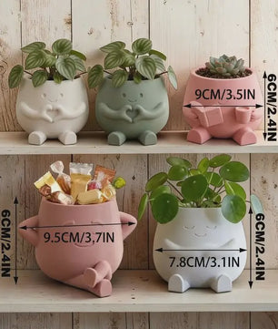 Unieke Bloempot met Gezicht - Schattige Resin Plantenbak voor Succulenten en Decoratie