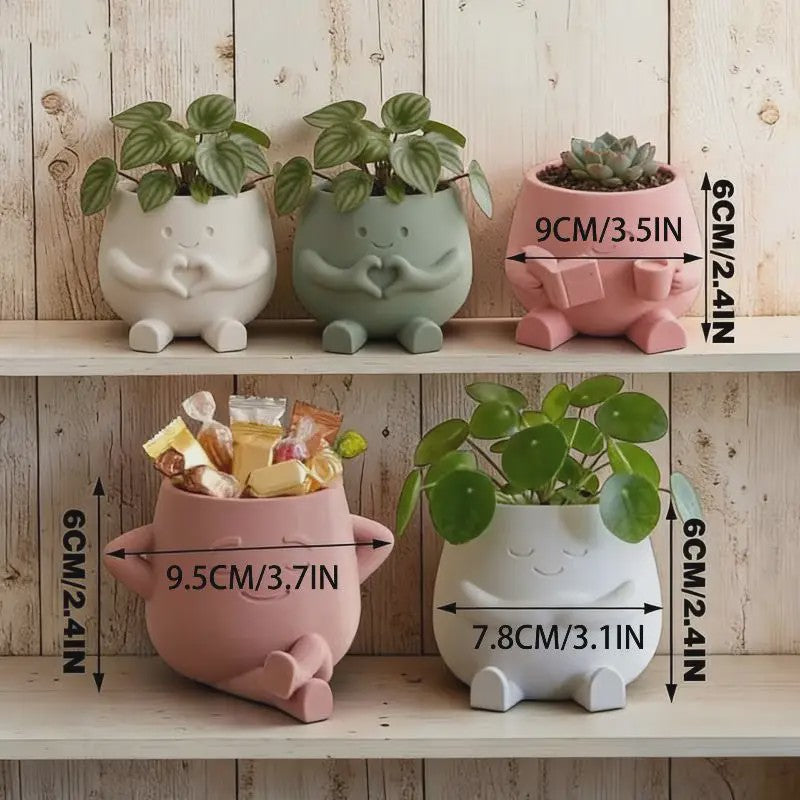 Unieke Bloempot met Gezicht - Schattige Resin Plantenbak voor Succulenten en Decoratie