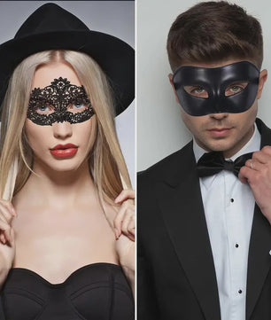 Set van 2 Elegante Zwarte Kant Maskerade Maskers voor Koppels - Venetiaans, Mardi Gras, Halloween
