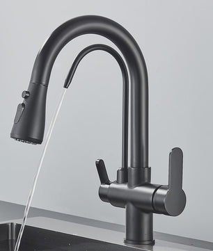 Mat Zwarte Keukenmengkraan met Uittrekbare Sproeikop & Waterfilter Functie - 360° Draaibaar