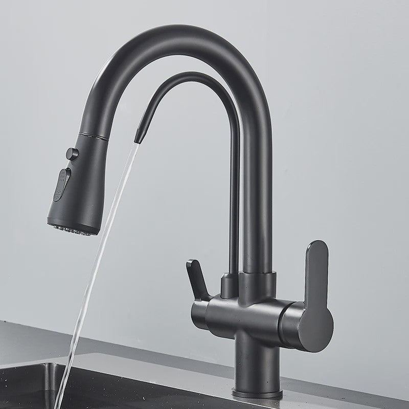 Mat Zwarte Keukenmengkraan met Uittrekbare Sproeikop & Waterfilter Functie - 360° Draaibaar