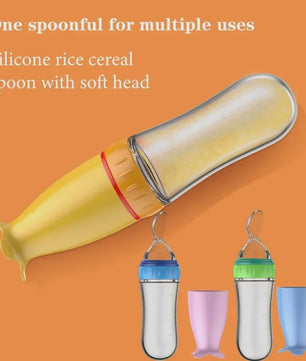 Baby Fles met Lepel - Siliconen Knijpfles voor Babyvoeding en Rijstpap