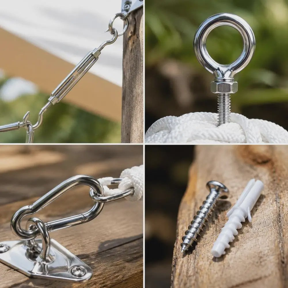 9-delige RVS Zonnezeil Ophangset - Complete Accessoires Kit