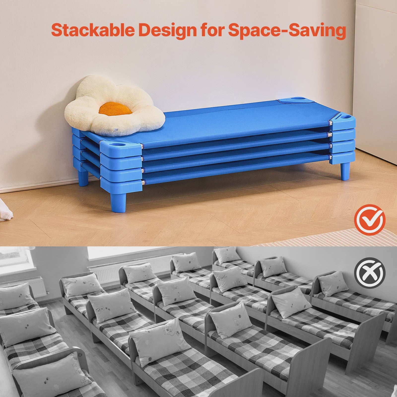 Stapelbare Kinderbedjes Set van 4 of 6 - Draagbaar en Comfortabel voor Kinderopvang en Thuis