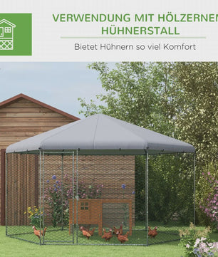 Grote Stalen Kippenhok Buiten met Dak - 400x346x263cm - Grijs - Ruim voor 10-15 Kippen & Kleine Dieren