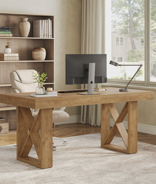 Eettafel 63 Inch Farmhouse Stijl - Bruin Hout - Geschikt voor 4-6 Personen